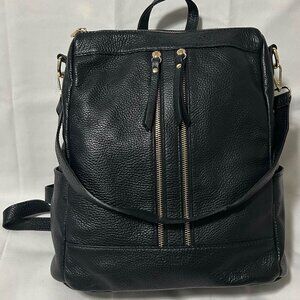 Borse In Pelle - Black Italian Leather Backpack Purse with Gold Zippers